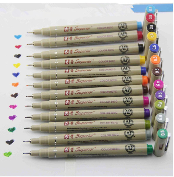 12 Colors Drawing Design Sketch Micron Pen 0 .5mm Fineliner Art Marker Tool Painting Supplies New