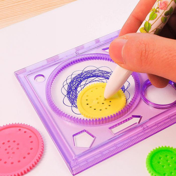 Painting Multi-function Interesting Puzzle Spirograph Children Drawing Plastic Ruler Random Color Kids Painting Tools Free Shipping AQI-670