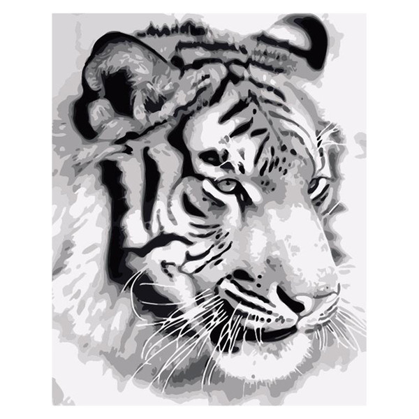 New product diy oil painting number oil painting kit white canvas three brushes metal hook felid tiger seashore lovers good vivid decorative