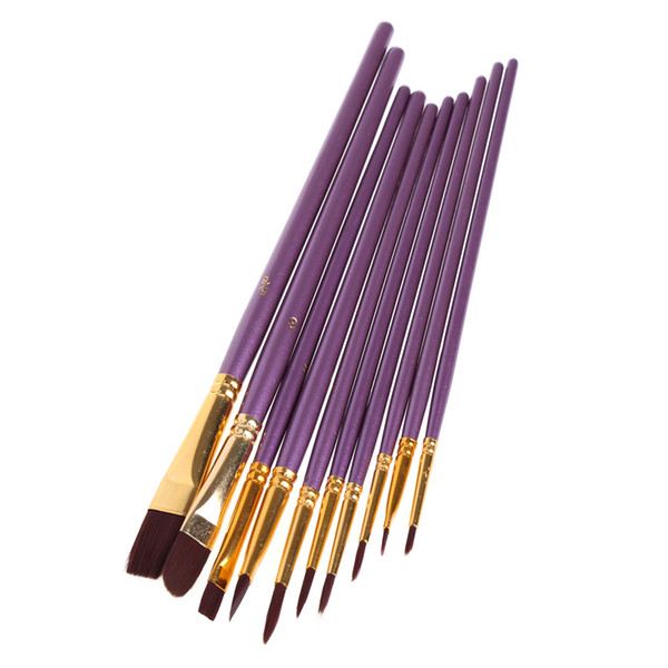 10Pcs Purple Artist Paint Brush Set Nylon Hair Watercolor Acrylic Oil Painting Brushes Drawing Art Supplie