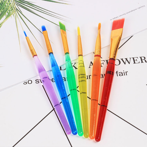 6 Sticks Transparent DIY Children Watercolor Brush Colorful Rod Painting Brush Durable Kids Soft Brush Drawing Pen DH1200