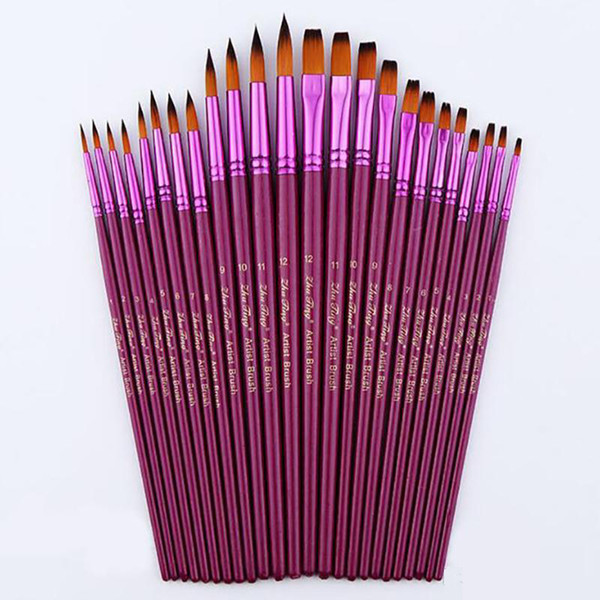 12pcs/lot Different Size Artist Fine Nylon Hair Paint Brush Set For Watercolor Acrylic Oil Painting Brushes Drawing Art Supplie