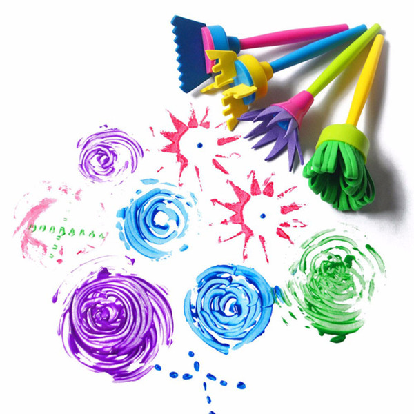 4Pcs/set DIY Creative Flower Stamp Sponge Brush Children Kids Art Painting Tools Paint Brush Sponge Brush Art Supplies For Kids