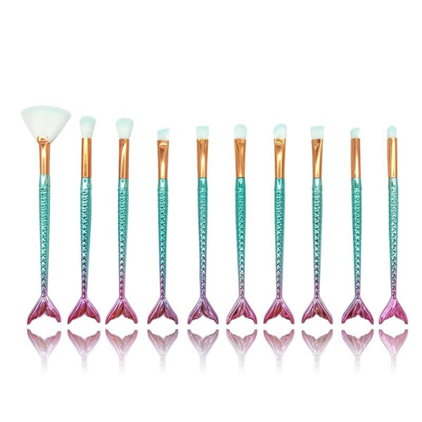 New Pattern Blush Tools Cosmetictool Blue Mermaid Shape Blending Powder Eyeshadow Contour Soft Hair Makeup Brushes Set 14 5dx ff