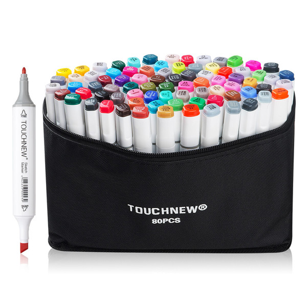 TOUCHNEW 80 Color Set Marker Pen Twin Tips Sketch Alcohol-based Art Markers Common Design White Body + Carry Bag C18112001