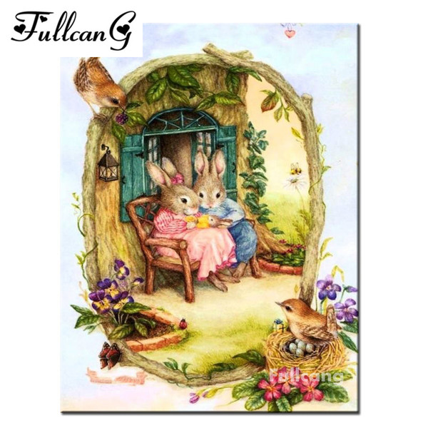 FULLCANG full square diamond embroidery rabbit diy diamond painting cross stitch animals mosaic 3d needlework home decor E822