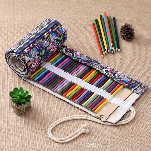 National Embroidery Pencils Pouch Bag 48Holes Roll Brush Case cartucheras para lapices Gift Bag Art Supplies