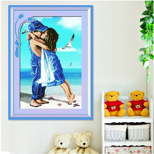 30*40cm New Seaside couple 5D Diamonds Embroidery Diamond Mosaic Round Diamond Painting Cross Stitch Kits Home Decoration