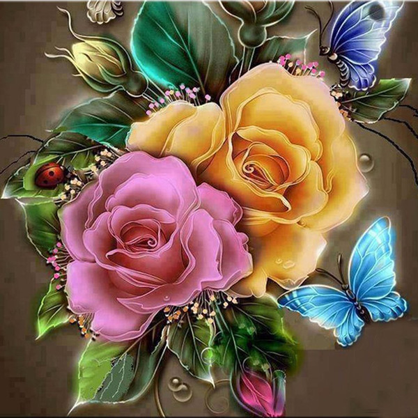 2017 new The new 5D DIY painting diamond diamond studded cross stitch design diamond embroidery color roses and butterflies