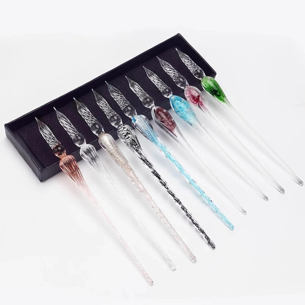 Beautiful Crystal Dip Pen Glass Rainbow Pen Gradient Color Glass School Supplies Office Accessories Gift Pen Set