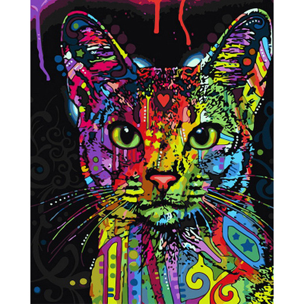 Frameless Abstract Colorful Cat Animals DIY Painting By Numbers Hand Painted Oil Painting For Wall Art Picture Home Decoration