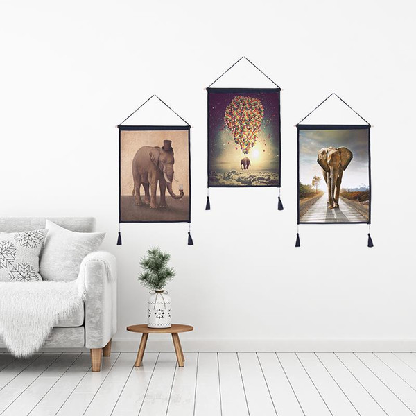 Decor Wall Scroll Hanging Tapestry Africa Elephant Hanging Painting,Sofa Background Hanging Cloth,Corridor,Porch,Electric Meter Box