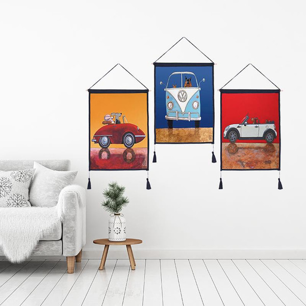 Decor Wall Scroll Hanging Tapestry Cartoon Bus Hanging Painting,Sofa Background Hanging Cloth,Corridor,Porch,Electric Meter Box