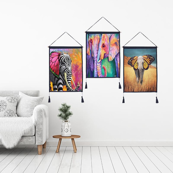Decor Wall Scroll Hanging Tapestry Elephant Family Hanging Painting,Sofa Background Hanging Cloth,Corridor,Porch,Electric Meter Box