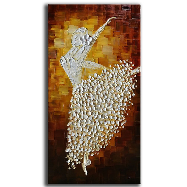 Ballet girl Dancers Oil painting On Canvas Texture Palette Knife Hand-painted Abstract Painting Modern Home Decor 24X48inch