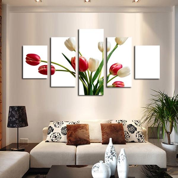 5 Pieces modern simple flowers oil painting HD print painting on canvas wall art pictures home living room decoration