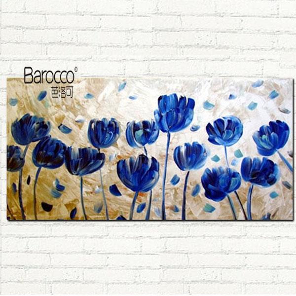 100% Hand Painted Nice Blue Flowers Oil Painting on Canvas Modern Simple Style Wall Art Paintings for Home Decoration