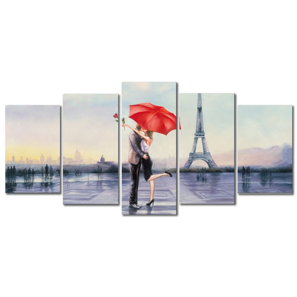 Modern 5 pcs/set Canvas Prints Love in Paris by Oil Paintings on Canvas Wall Art for Bedroom