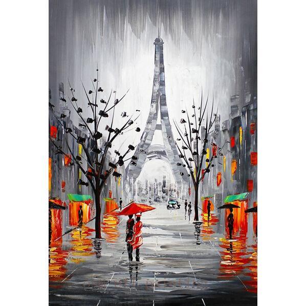 Handmade Modern Abstract City Canvas Picture Eiffel Tower Paris France Cityscape Signed Oil Painting Hand-painted Wall Artwork