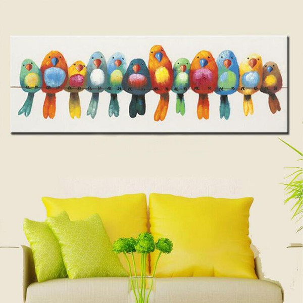 funny hand painted canvas oil painting colorful birds canvas art cute lovely bird picture abstract home decoration wall painting