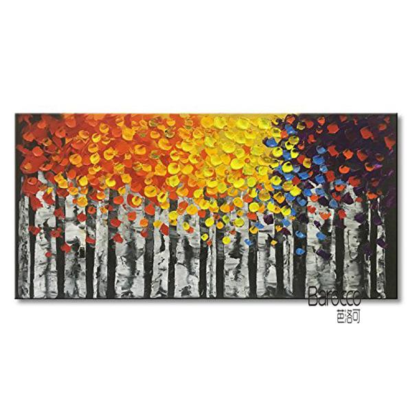 Colorful Silver Birch Hand Painted Abstract Scenery Oil Painting on Canvas Modern Home Wall Art Decoration