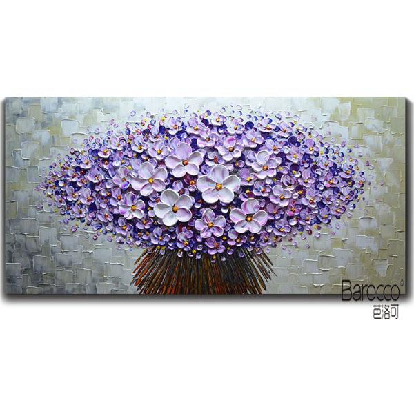 100% Hand Painted Textured Purple Flowers Oil Painting on Canvas Modern Fashion Home Art Wall Decoration