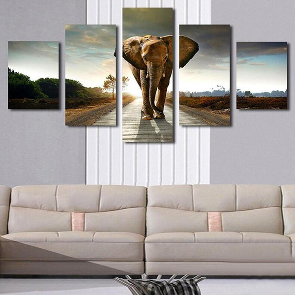 5p Giant Elephant Painting Oil Canvas Print Unframed Wall Art Picture Home Living Room Wall Decor Modern Canvas Artwork