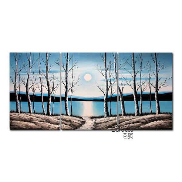 Woods River Sun Winter Hand Painted Abstract Scenery Oil Painting Modern Wall Art Home Decoration 3 Pieces