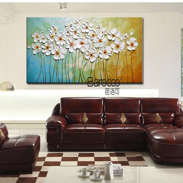 Hand Painted Palette Knife White Flowers Oil Painting on Canvas Modern Simple Home Wall Art Decoration Gift