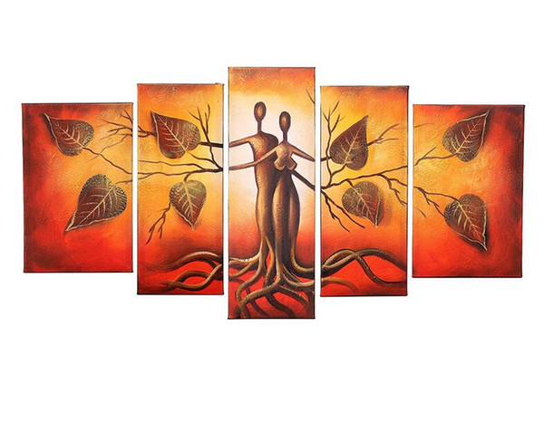 Unframed 5pcs 100% Hand-Painted Oil Paintings Landscape Human Face Kiss Trees Couple Abstract Artwork Home Decoration