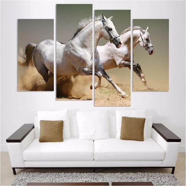 Running Horse 4 Pieces HD Print Animal Painting on Canvas Modern Fashion Wall Art Pictures Home Decoration