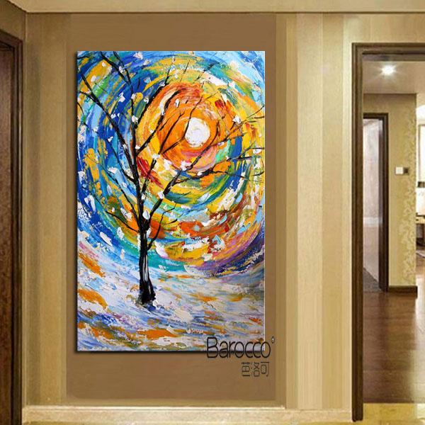 Modern Abstract Color Tree Painting Hand Painted Landscape Oil Painting on Canvas Home Wall Art Decoration Gift