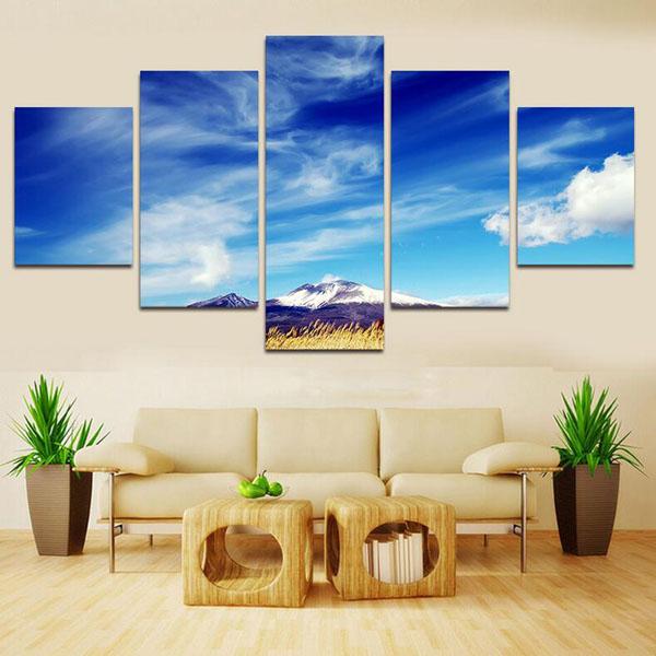 Blue Sky White Clouds Modern Simple 5 Pieces HD Print Scenery Painting Home Wall Decorate Painting