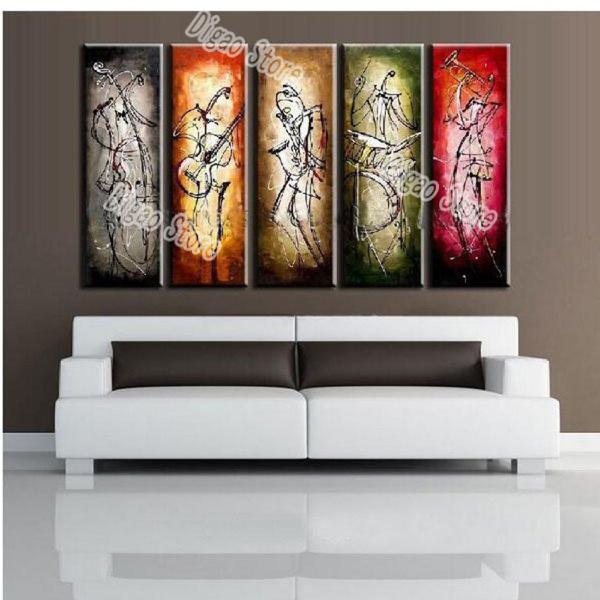 5 Pieces Hand Painted Figures Oil Painting on Canvas Modern Abstract Musical Performer Painting Home Wall Art Decorations