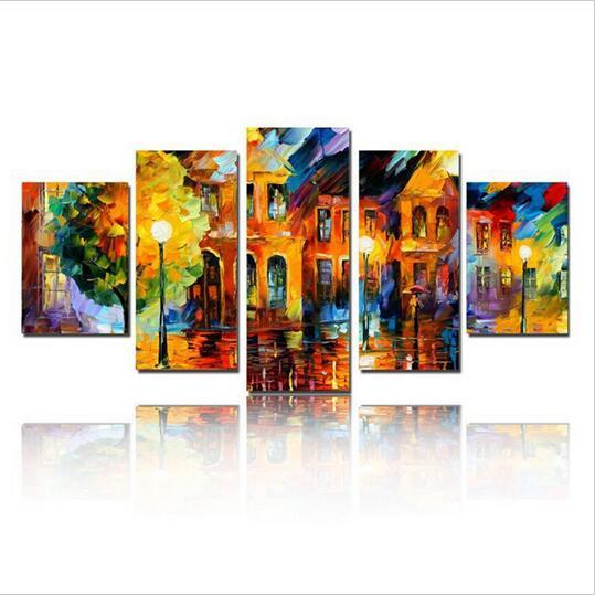 Hand-painted Oil Painting Art Home Decor Hang Paintings Wall Decor 5 pcs/set Of Pictures Landscape Knife Pictures For Living Room