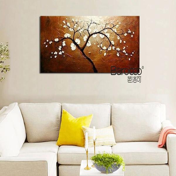 Hand Painted Landscape Oil Painting on Canvas White Flowers Tree Painting Modern Simple Style Wall Decoration Home Living Room