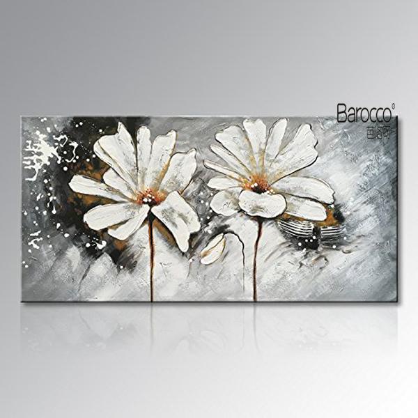 100% Hand Painted White Flowers Abstract Oil Painting on Canvas Modern Home Wall Decoration No Framed