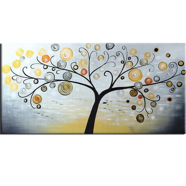 100% Hand Painted Oil Painting on Canvas Lucky Tree of Life Modern Fashion Wall Painting Art for Home Office Wall Decoration Unframed