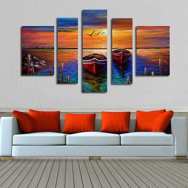 Seascape Sunset Painting 5 Pieces HD Print Landscape Oil Painting Modern Fashion Wall Art Decora Home Hotel