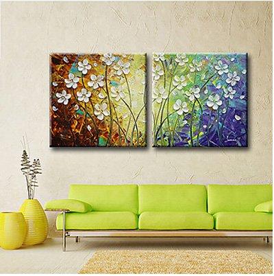 2 Pieces Pure Hand Painted Simple Floral Oil Paintings Modern Wall Art Pictures Home Decoration Gift