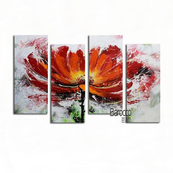 Red Flowers Pure Hand Painted Abstract Oil Painting Modern Home Wall Art Decoration Gift 4 Pieces