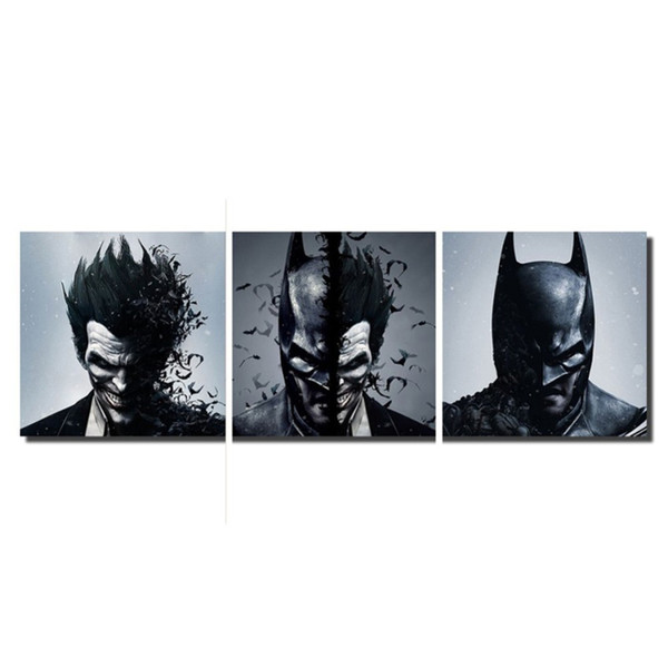 Batman Joker 3 Pieces Modern Abstract Figures Pictures HD Printed Oil Painting on Canvas Fashion Home Wall Art Decoration