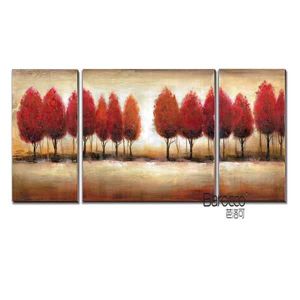 3 Pieces Abstract Red Tree Hand Painted Landscape Oil Painting Modern Home Wall Decoration No Framed