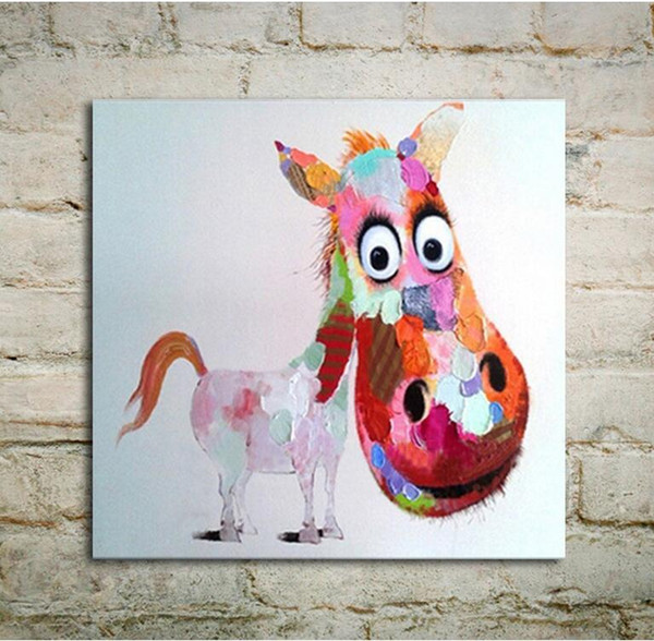 No Frame Modern Art Oil Painting Pink Logy Donkey on Canvas Hand Painted Wall Decor for Children's Room