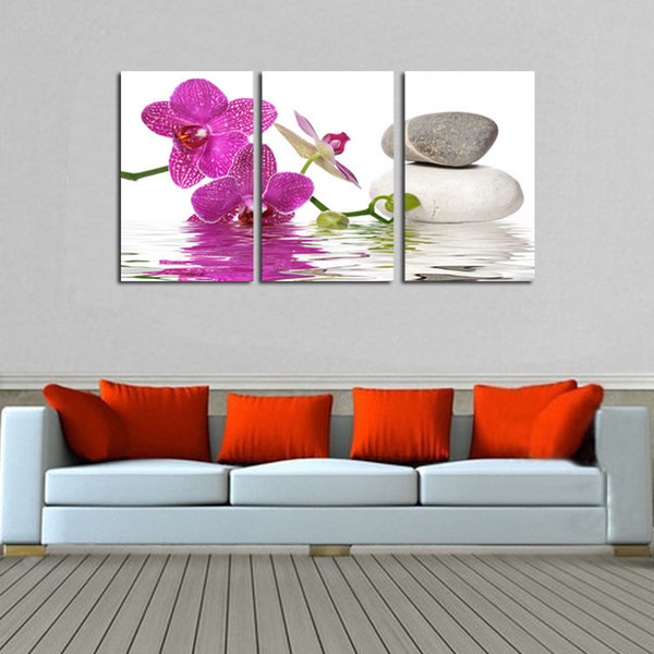 HD printed painting on canvas orchid stone scenery oil painting modern popular wall art pictures home decoration 16x24inchx3Pcs