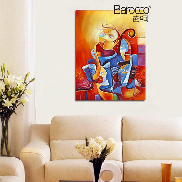 100% Hand Painted Abstract Color Figures Oil Painting on Thick Canvas Modern Wall Art Decoration for Home or Coffe Office