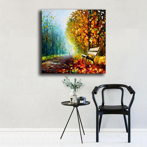 Hand-painted Oil Painting Bench And Tree On Unframed Canvas Art Wall Pictures For Living Room Home Decor Modern Decoration