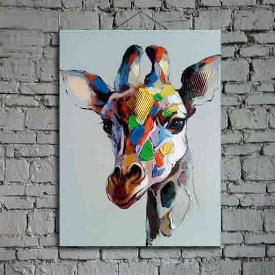 No framed Hand Painted Modern Color giraffe Abstract Oil Painting On Canvas Wall Art Gift for Living Room Decoration