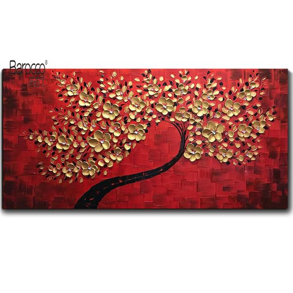 Wholesale Gold Flowers Tree Hand Painted Scenery Oil Painting on Canvas Modern Home Wall Art Decoration