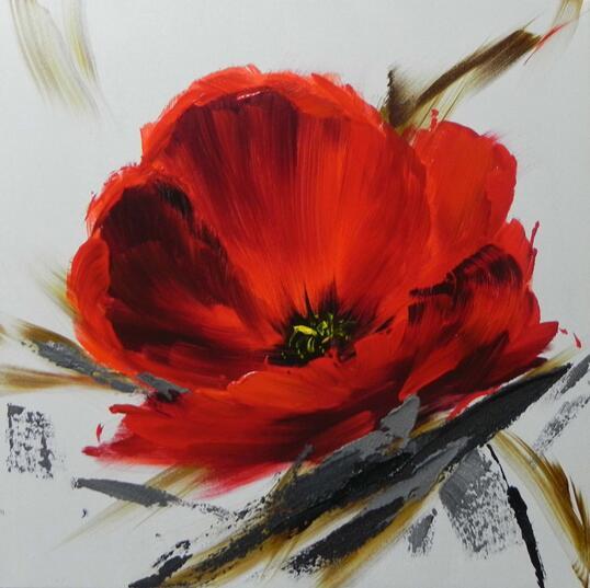 Red Flower Hand-painted Oil Painting Wall Art 100% Handmade Canvas Oil Painting for Office House Decoration